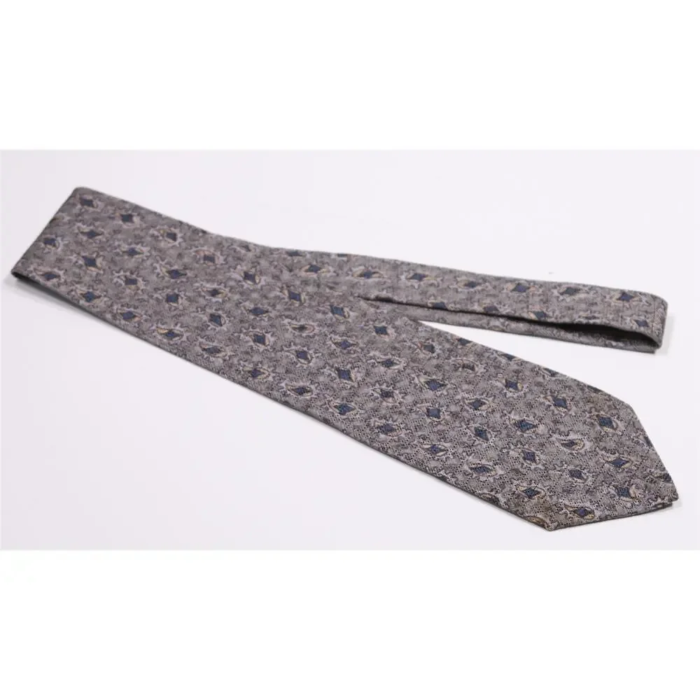 Alan Flusser Gray Abstract Geometric Print Italian Silk Necktie Tie